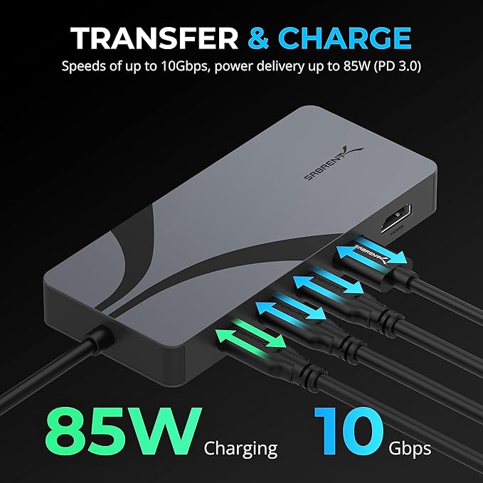 SABRENT USB4 Hub, Travel Dock Hub with 2 USB-C Ports, 1 USB-A Port, HDMI 2.1, 2.5GbE and 85W PD 3.0 [HB-U4HP]