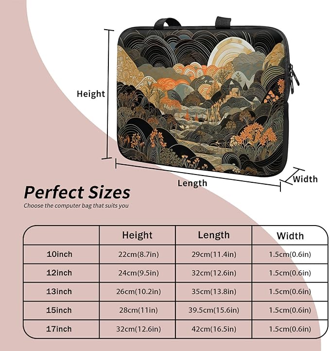 Universal Laptop Sleeve Tablet Case 12 inch, Japanese Abstract Art Slim Carrying Case Durable Handbag Travel Laptop Bag for Surface Pro 9 8 7/Laptop Go 2 3, MacBook Air 11/12