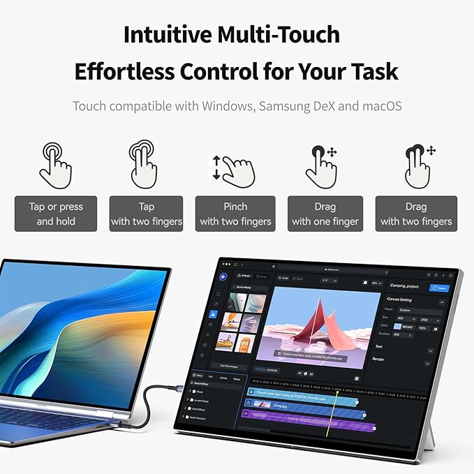 Intehill 16" 120Hz Touchscreen Portable Monitor, Portable Gaming Monitor w/Stand & Speakers, 16:10 Display with Full Laminated Tempered Glass, Touch Screen Travel Monitor for Laptop, T16PB (Silver)