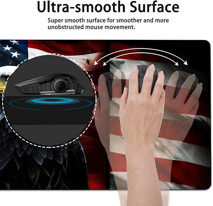 Large Mouse Pad, 31.5 x 11.8in Extended Gaming Mouse Pad with Stitched Edges, XXL Mousepad Protector Non Slip Rubber Base for Office and Home Writing Mat, Vintage USA Flag American Eagle Flag Desk Mat