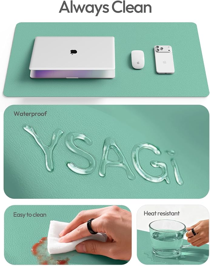 YSAGi Leather Desk Protector, Office Mat, Large Mouse Mat, Non-Slip PU Leather Blotter, Laptop Desk Pad, Waterproof Writing Pad for Office and Home (Green-Blue, 47.2" x 23.6")