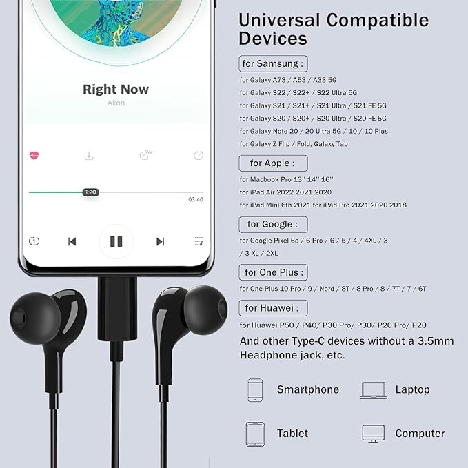 USB C Headphones for Samsung Galaxy S26 S25 S24 Ultra iPhone 17 Air 16 Pro 17 Pro Max S23 S22 A56 A55 A26 A17 A16 Pixel Xiaomi Wired Earbuds Magnetic in-Ear Type C Earphone with Microphone Stereo