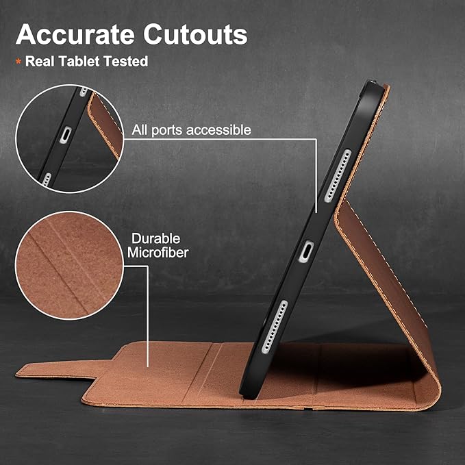 Gexmil Premium Leather Case for iPad mini 7 (A17 Pro) 2024 / iPad mini 6 Generation 2021 8.3 Inch,Pencil Holder, Magnetic Closure,Shockproof Cowhide Cover,Adjustable Stand,Vegetable Tanned Brown