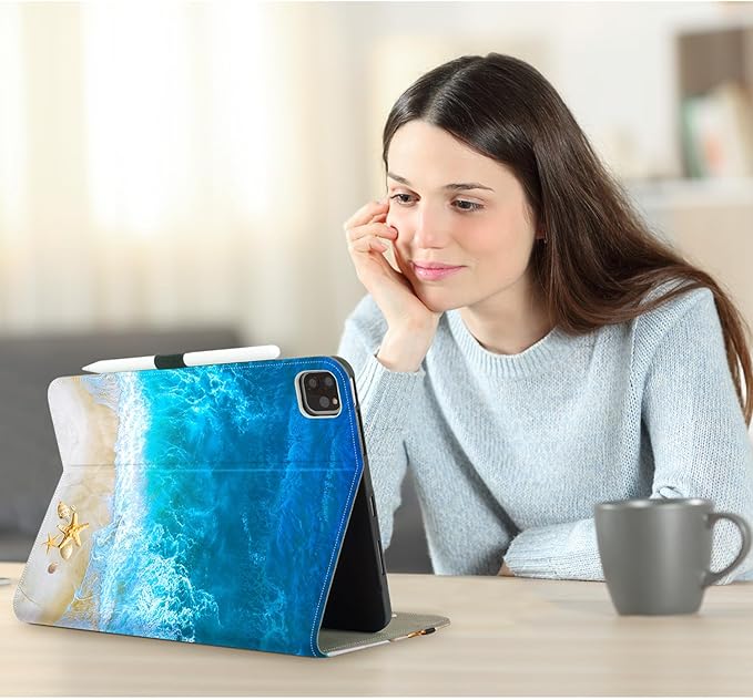 Vimorco for iPad Air M4/M3/M2 11 Inch Case 2026/2025/2024, for iPad Air 5th/4th Gen Cases 10.9-inch, for iPad Pro 11 Inch Case 4th/3rd/2nd/1st Generation Pencil Holder/Hand Strap/Pocket, Ocean Beach