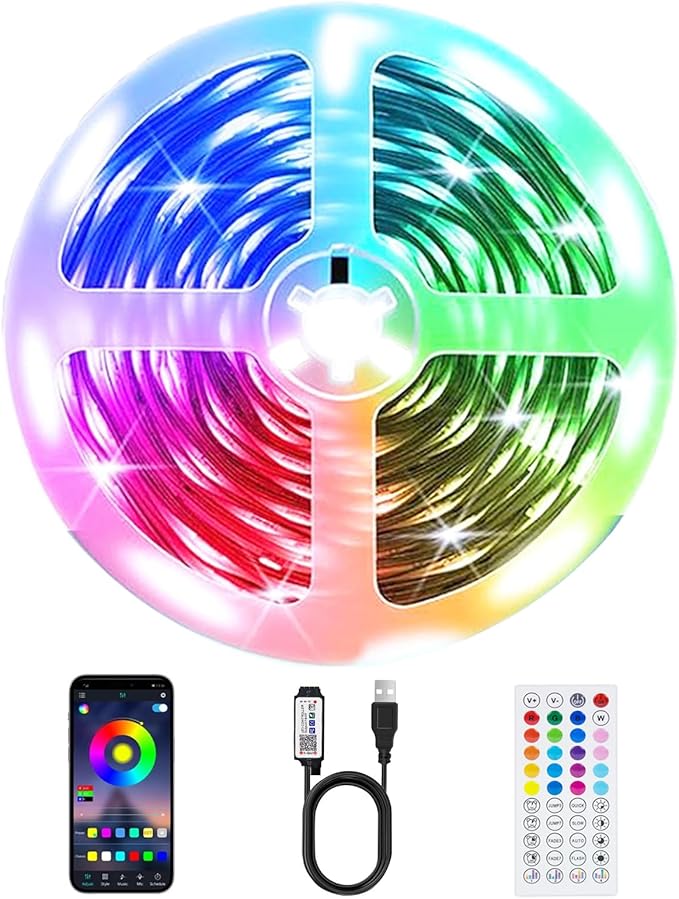 PSTAR Led Lights for Bedroom,32.8ft Music Sync Color Changing RGB led Strip Lights with Remote App Control Bluetooth LED Lights,USB-Powered,for Room TVs Computer Home Cinema Party Decorations