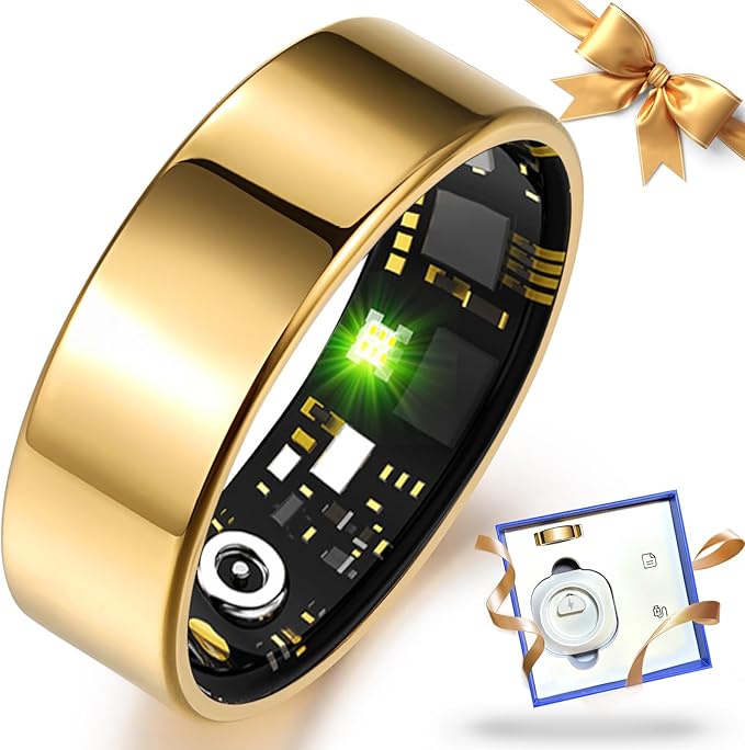 Smart Ring Health Tracker for Women Men, Sleep Tracker with Heart Rate,SpO₂,Blood Pressure, Fitness Ring for Activity Monitoring, No Subscription, Step Tracker Ring for ios&Android (Gold, #10)