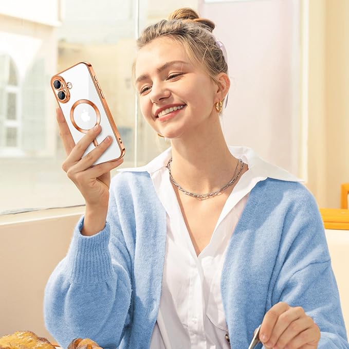 Hython Magnetic Clear for iPhone 17 Case with Camera Lens Protector [Compatible with MagSafe] Luxury Plating Edge Slim Soft TPU Cover Protective Phone Case for iPhone 17 6.3", Orange