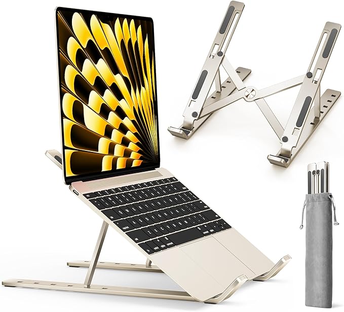 ivoler Laptop Stand, Laptop Holder Riser Computer Tablet Stand, 6 Angles Adjustable Aluminum Ergonomic Foldable Portable Desktop Holder Compatible with MacBook,iPad, HP, Dell10-15.6” Starlight