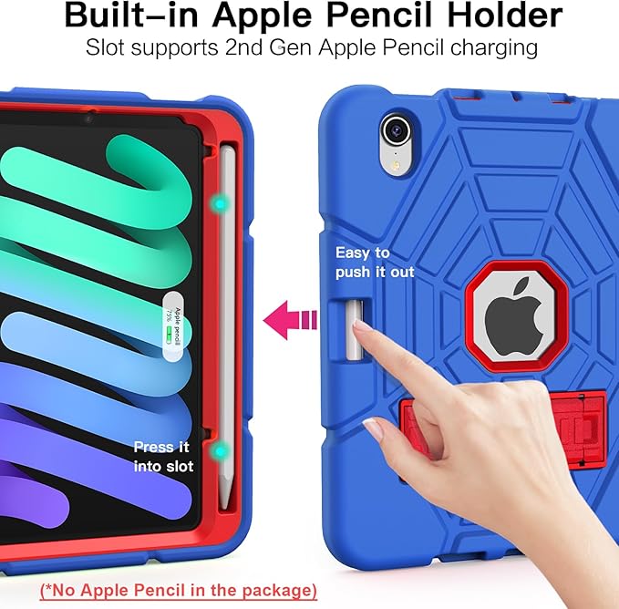 Grifobes Case for iPad mini 7th 2024 (A17 Pro) / Mini 6th Generation 2021 8.3", Heavy Duty Shockproof Cover with Pencil Holder Stand, for i Pad Mini 7/6 Gen 8.3 inch Case (Blue+Red)