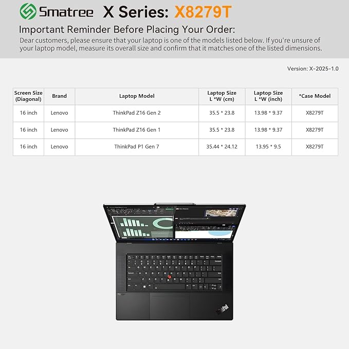 Smatree Hard EVA Protective Sleeve Compatible for 16 inch Lenovo ThinkPad Z16 Gen 2/1/ThinkPad T1g Gen 8/ThinkPad P1 Gen 7/ThinkPad P1 Gen 8 (X8279T)