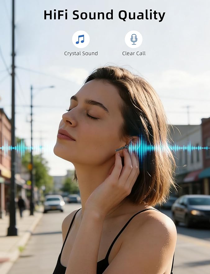 Bluetooth Headphones True Wireless Earbuds, LED Power Display All Day Playback HiFi Stereo Earphones with Mic for Samsung Galaxy S26 S25 Ultra S24 S23 Comfort Fit Sports Ear Buds for iPhone 17 Pro Max