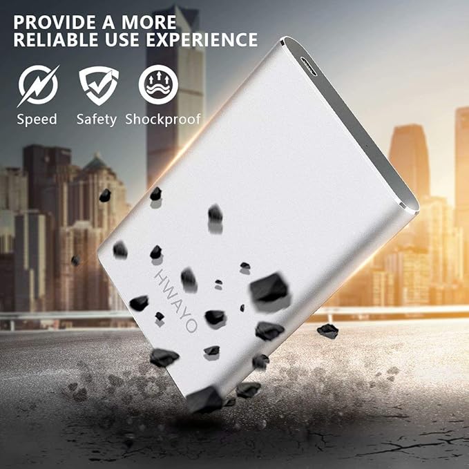 HWAYO 1TB Portable External Hard Drive, USB3.1 Gen 1 Type C Ultra Slim 2.5'' HDD Storage Compatible for PC, Desktop, Laptop, Mac, Xbox One (Silver)