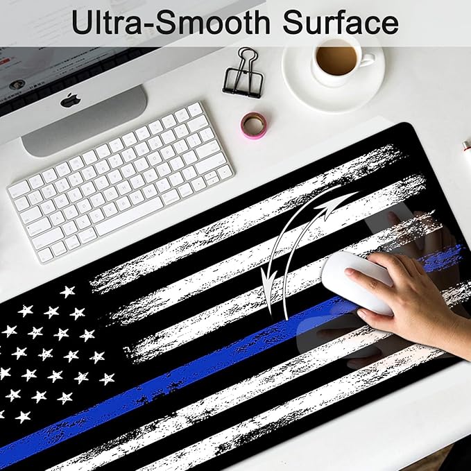 Large Gaming Mouse Pad, Extended Waterproof Desk Pad Protector (31.5" x 11.8") Ergonomics Memory Foam Mouse Wrist Rest Support, for Home Office Laptop Easy Typing, Camo American Flag Black Mouse Mat