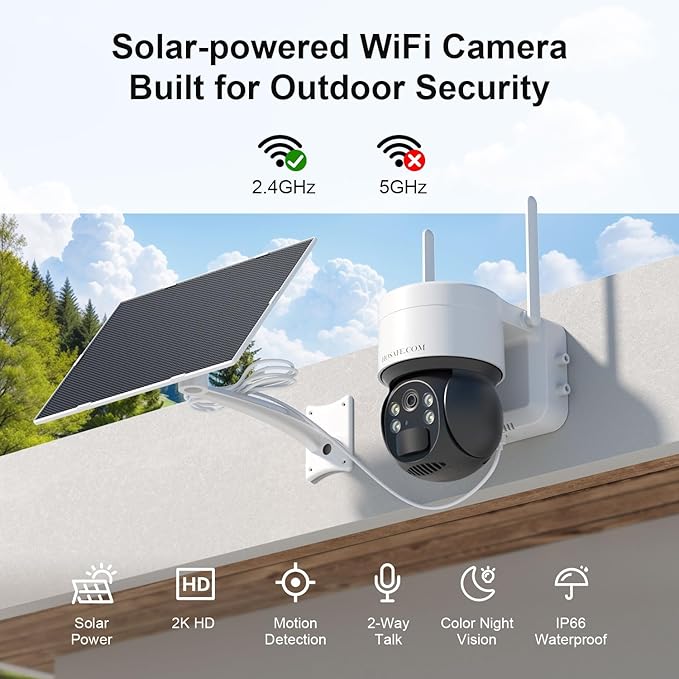 HOSAFE.COM Solar Security Cameras Wireless Outdoor, WiFi Cameras for Home Security, Outdoor Camera with 360° View, 2K HD Color Night Vision, 2-Way Audio, SD/Free Cloud Storage (Need Apply), 2 Packs