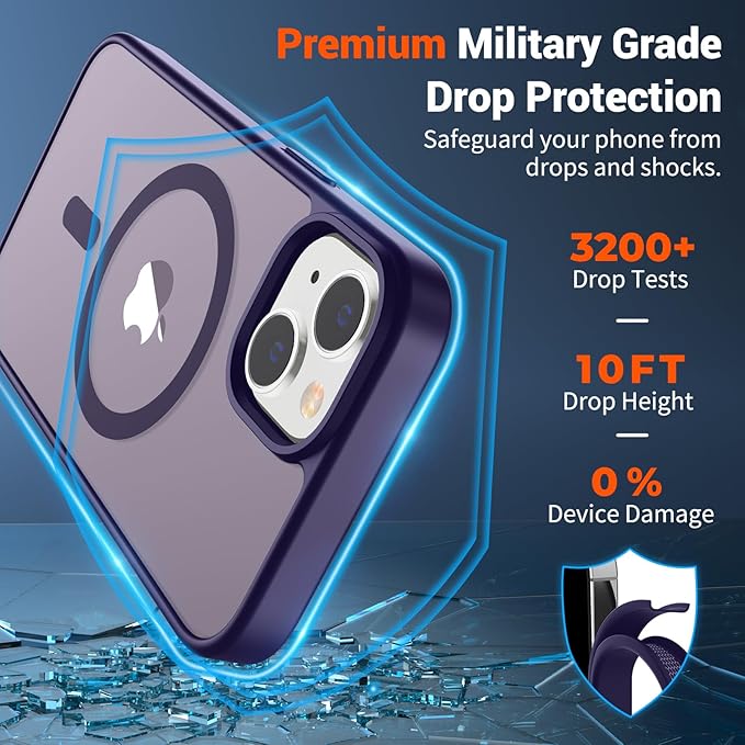 SUPFINE Magnetic for iPhone 15 Plus Case & iPhone 14 Plus Case(Compatible with MagSafe)(Military Grade Drop Protection) Translucent Shockproof Phone Cover,Dark Purple