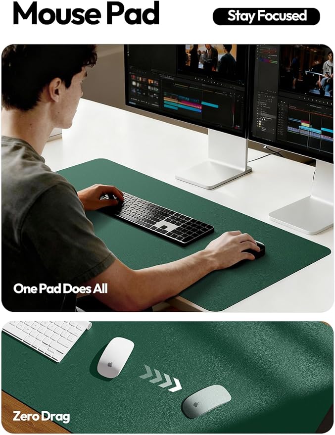YSAGi Leather Desk Pad Protector, Office Desk Mat, Large Mouse Pad, Non-Slip PU Leather Desk Blotter, Laptop Desk Pad, Waterproof Desk Writing Pad for Office and Home (Seafoam Green, 35.4" x 17")