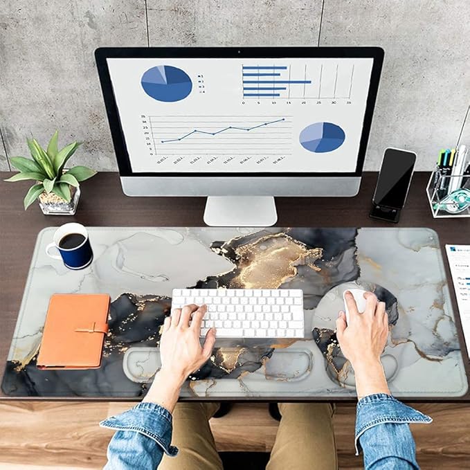 LATEEFAH Mouse Pad with Wrist Rest, Large Mouse Pad, Ergonomic Gaming Desk Pad Keyboard Wrist Rest Set, 4-in-1 Desk Mat Keyboard Mat for Home, Office