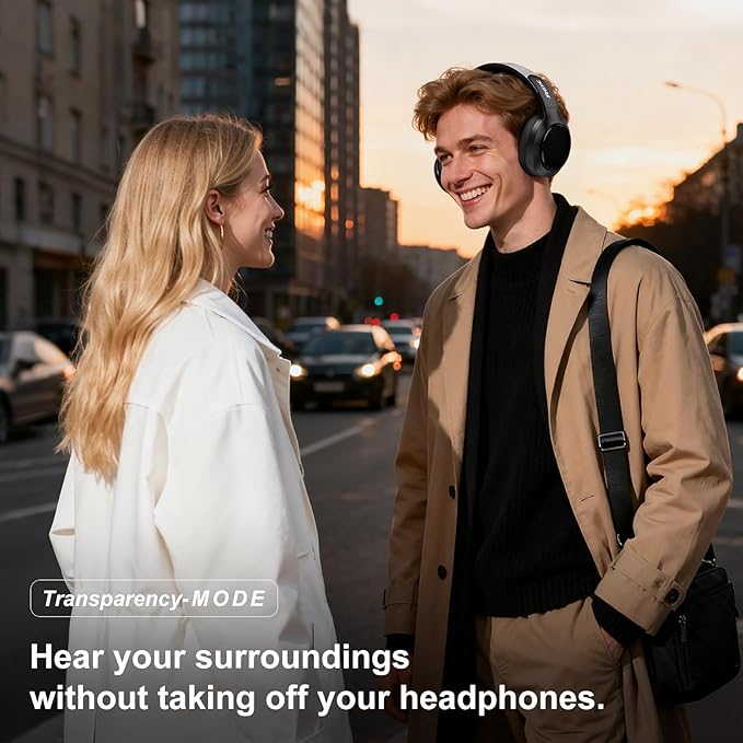 Hybrid Active Noise Cancelling Headphones, Bluetooth 6.0 Over Ear Headphones, 120H Battery Fast Charging, Hi-Res Audio, Transparency Mode, Deep Bass, Memory Foam Comfort Fit for Travel Office Home
