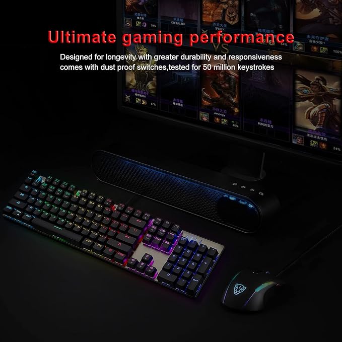 MOTOSPEED CK104 RGB LED Backlit Wired Mechanical Gaming Keyboard, 104 Keys Hot-Swap Mechanical Keyboard w/Aluminum Base, Upgraded Socket and Noise Absorbing Foams, Soft Tactile Red Switch ﻿