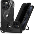 CENHUFO Privacy for iPhone 15 Pro Case, Full Body Phone Case [Compatible with Magsafe] Built-in 9H Tempered Glass Privacy Screen Protector and Magnetic Ring Stand, Clear Camera Lens Cover - Black
