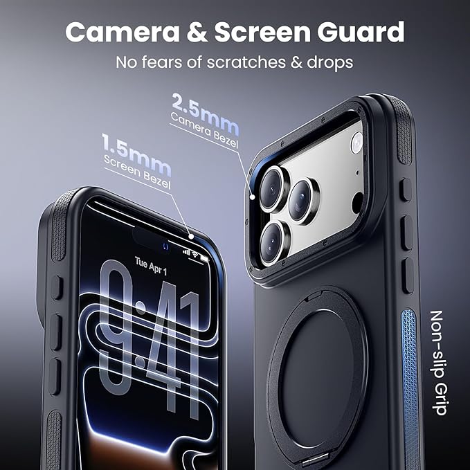 Strong Magnetic Case for iPhone 17 Pro (6.3", 2025) with Stand, Drop-Proof Bumper Cover with Contrast Color Border, Military-Grade Drop Protection, Shockproof Slim Thin Cover,Black