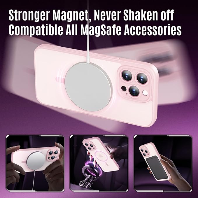 Symcele Designed for iPhone 15 Pro Max Case, Compatible with MagSafe, with Privacy Screen Protectors X2, [Camera Protection] [15FT Military Drop Protection] Shockproof Phone Case, 6.7", Pink