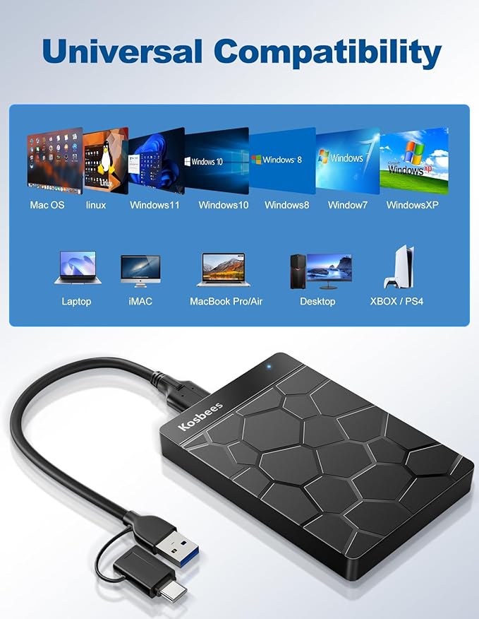 1 TB External Hard Drives,Portable Hard Drive for Windows,Ultra Slim External HDD Store Compatible with PC, MAC,Laptop,PS4, Xbox one, Xbox 360;Plug and Play Ready