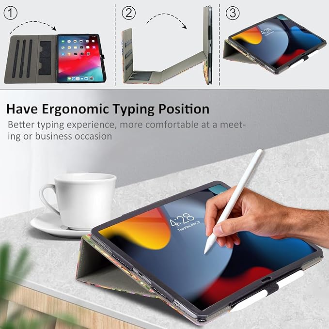Lokigo Case for iPad Pro 13 Inch (M5/M4), for iPad Air 13 Inch (M4/M3/M2), for iPad Pro 12.9 Inch (6th/5th/4th/3rd) Gen, Typing Stand, Build with Pencil Holder/Card Pocket, Auto Wake/Sleep, Sunflower