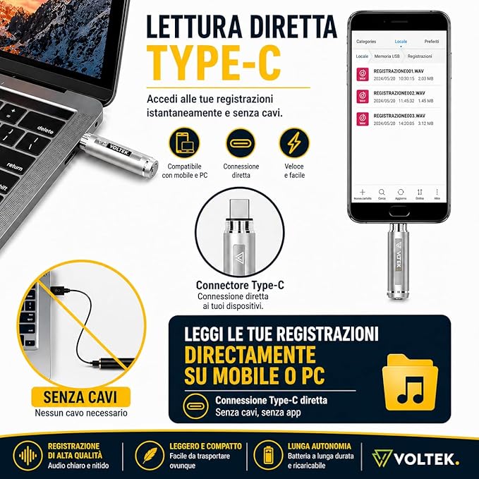 VOLTEK Digital Voice Recorder Pen - 64GB - Mini Audio Recording Device for Meetings - Portable Dictaphone Microphone - Clear Voice Capture - Compact Digital Recorder 5X Inks, Leather Case and Guide