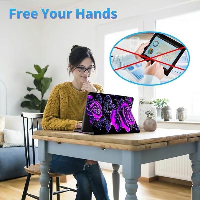 for Kindle Scribe 10.2 Inch 2022/2024 Released Tablet Case, Slim Kickstand Stand Leather Smart Cover with Auto Wake/Sleep, Purple Rose 01
