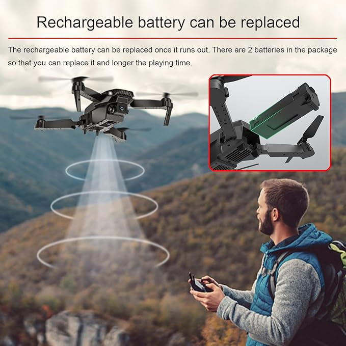 Mini Foldable Drone with Two HD Cameras, 360° Flip, 2.4GHz Remote Controller, One Key Take Off/Land, Headless mode, Two Modular Batteries, 110° Adjustable Lens for front Camera, Quadcopters & Multirotors, for Drone Amateurs Beginners Adults Teenagers_B...