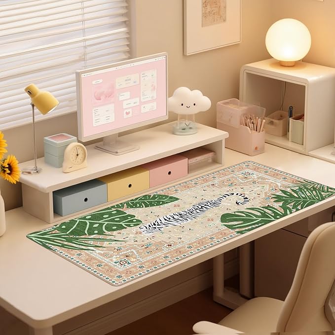 Baziabbo Cute Desk Mat,XXL Extended Large Mouse Pad,Gaming Mousepad with Stitched Edge,Non-Slip Rubber Base Keyboard Desk Pad for Home Office Study Game (Khaki Lion)