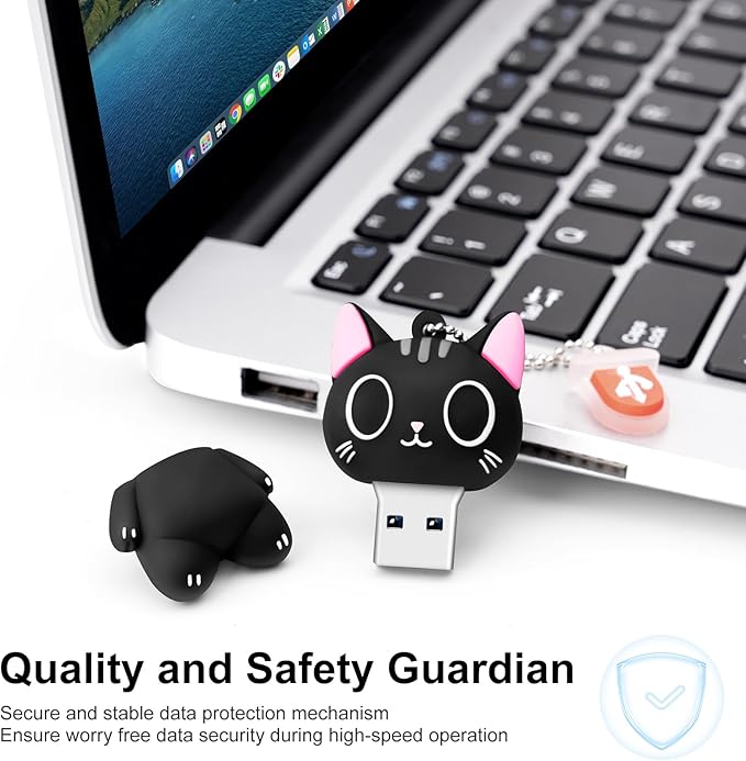 USB Flash Drives,BORLTER CLAMP Cute Flash Drive,32GB 64GB Cartoon Cat High Speed Memory Thumb Stick USB2.0 Animal Drive Character Data Storage Gift USB Disk Pendrive with Key Chain