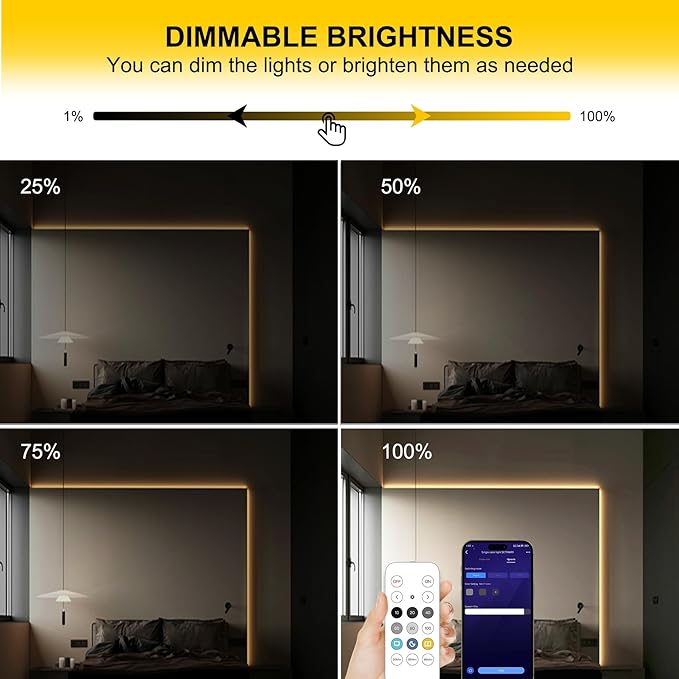 Pandery COB LED Strip Lights Warm White,24V Dimmable led Light Strip KIT with Remote and app Control,2700K 32.8FT/2 * 5m 8mm Wide Ra>90 Cuttable Flexible Strip Lights for Bedroom,Wardrobe,Cabinet