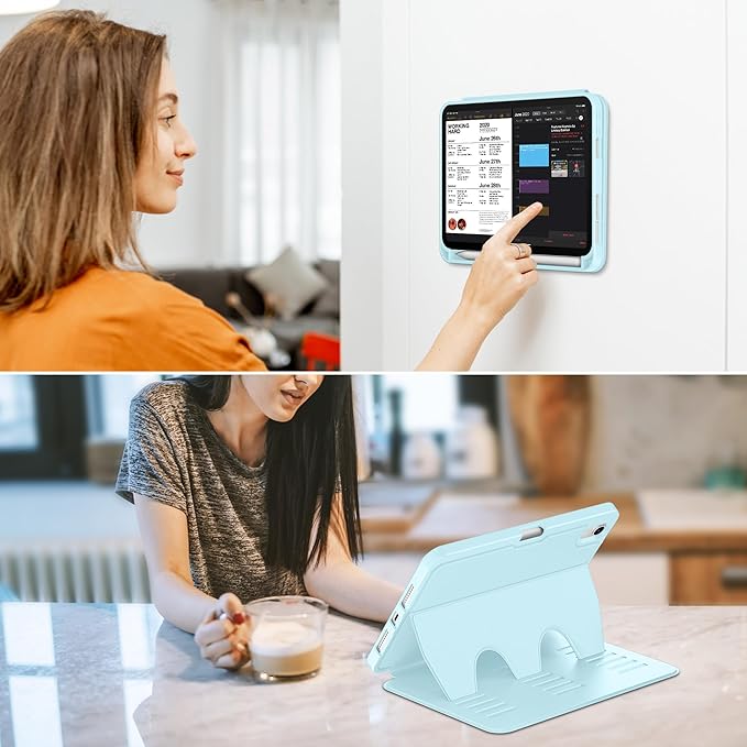 VIKESI Case for iPad mini 7 (A17 Pro) and iPad mini 6,Multiple Angles Magnetic Stand Cover,Shockproof Soft Back,Pencil Holder,and Auto Sleep/Wake,Ice Blue