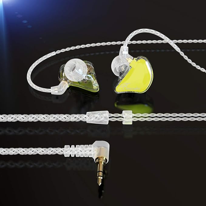 BASN Bmaster Noise Isolating in Ear Monitor Earphones, 1BA+2DD Hybrid Balanced Armature Driver IEM Headphones with Two Detachable MMCX Cables (Yellow)