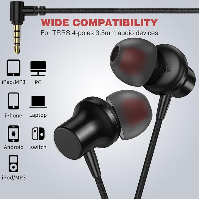 ASKUBSKU 3.5mm Headphones 5.9 ft Long Cord Wired Earbuds with Microphone Noise Cancelling Earphone HiFi Stereo Clear Call Volume Control Plug in 3.5mm Jack Wired Ear Buds for Laptop Chromebook PC