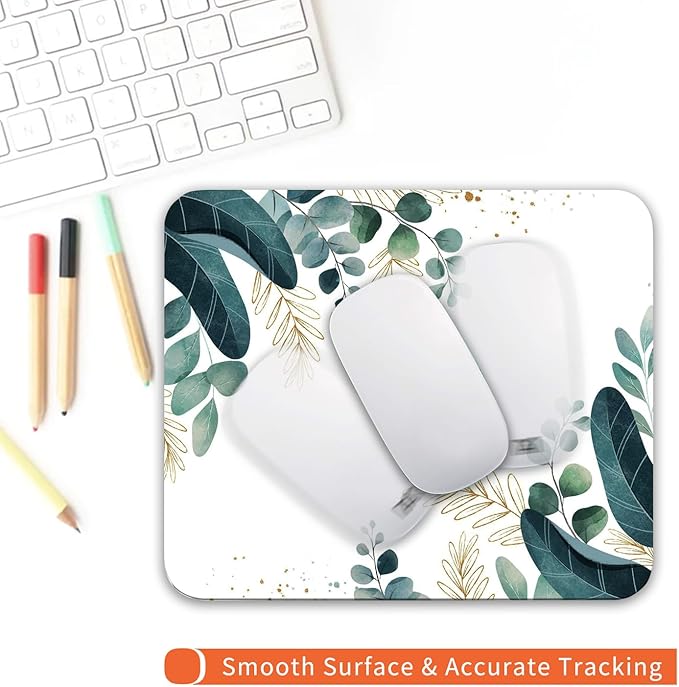 Square Mouse Pad Green Leaves, Personalized Premium-Textured Custom Mouse Mat Design, Washable Mousepad Cloth, Non-Slip Rubber Base Computer Mouse Pads for Wireless Mouse