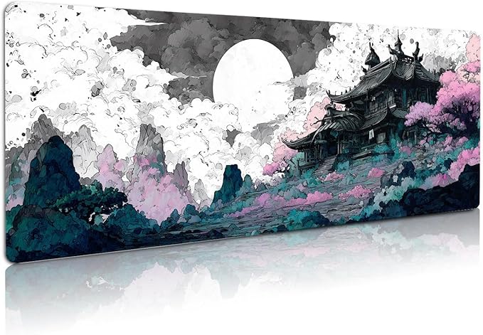 Extended Gaming Mouse Pad, Large Mouse Mat 3 mm Nature Rubber Base Mousepad with Stitched Edges, Non-Slip Desk Mat for Office Home Great Gift 31.5x11.8 Inch (Japanese Ink 1)