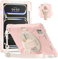Batianda Case for New iPad Pro 11-inch 2025 M5 2024 M4 Chip Heavy Duty Rugged Durability Silicone Tablet Cover with 360° Rotating Hand Strap Foldable Hidden Stand & Shoulder Strap, Pink