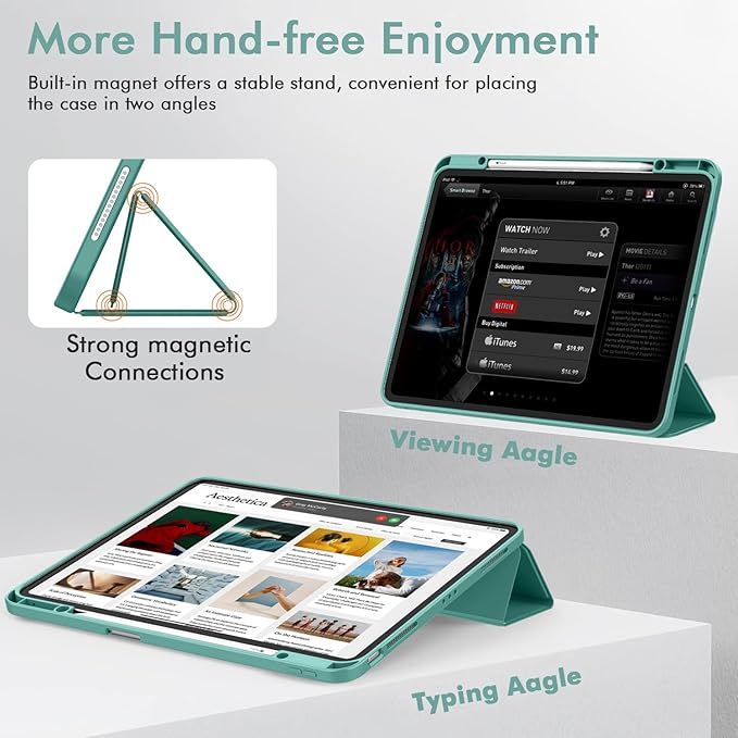 ZryXal New iPad Pro 13 Inch Case (M5) 2025 / (M4) 2024 with Pencil Holder, Smart iPad Case [Support Pencil Pro and Pencil (USB-C)], Support Touch ID and Auto Wake/Sleep (Forest Green)