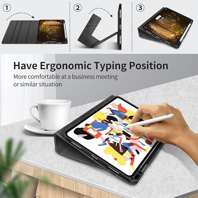 H HOLIMET Case for iPad Pro 11 inch M5 2025/M4 2024 with Pencil Holder Supports Pencil Pro and Pencil Auto Sleep/Wake Function Vegan Leather Smart Stand Cover (Black)