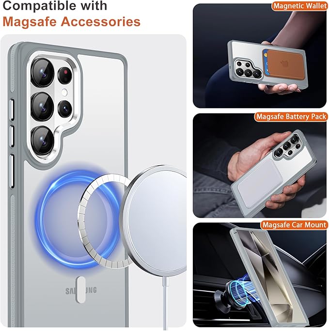 MALEWOLF Case for Samsung Galaxy S26 Ultra, Translucent Matte Cover Compatible with Magsafe, Military Grade Drop Resistant, Color Hybrid Non-Slip Phone Case for Galaxy S26 Ultra (Grey/White)