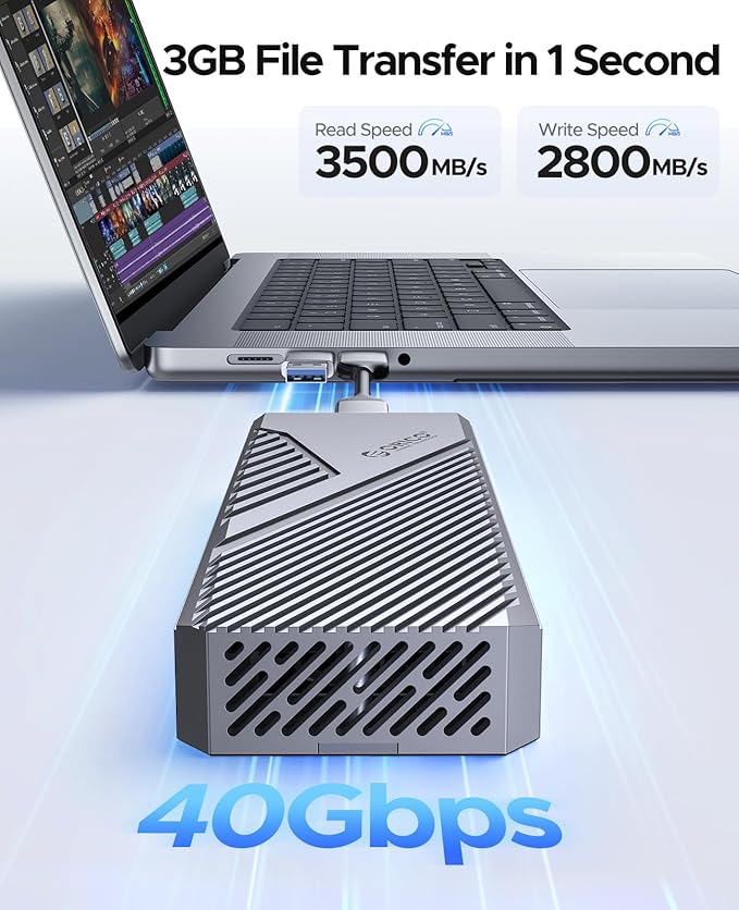ORICO 40Gbps M.2 NVMe SSD Enclosure with Built-in Cooling Fan, Aluminum External NVMe Case Supports M Key PCIe 4.0 Drive, Compatible with Thunderbolt 3/4, USB4/3.2/3.1/3.0 Interface- CNM2