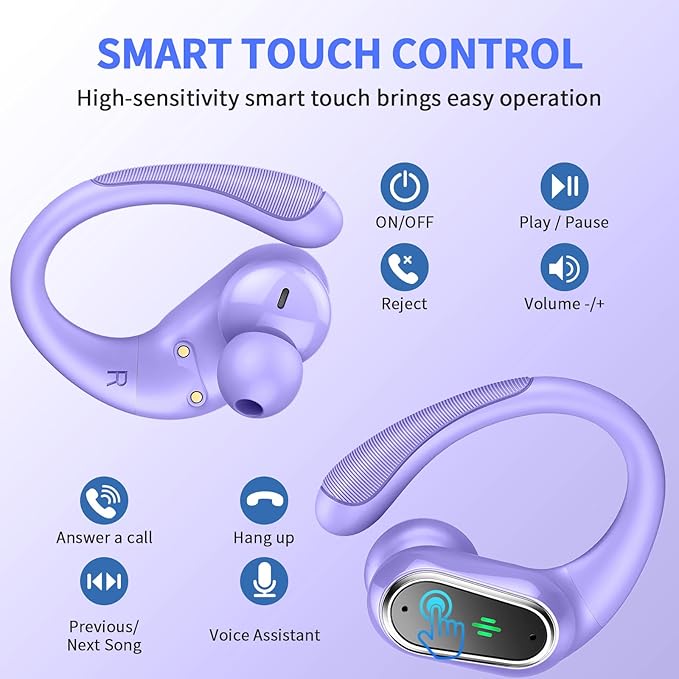 Wireless Earbuds, 2026 Bluetooth 5.4 Headphones Sport, 50Hrs HiFi Stereo Deep Bass Over-Ear buds with ENC Noise Cancelling Mic, IP7 Waterproof & LED Display Earphones with Earhooks for Workout/Running