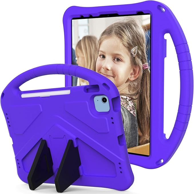 Shockproof Case for Apple iPad A16 11 Inch 2025 11th Gen/iPad 10th Generation 2025 10.9", with Shoulder Strap Soft EVA Handle Design Foldable Kickstand Kids Friendly Cover for Girls Boys, Purple