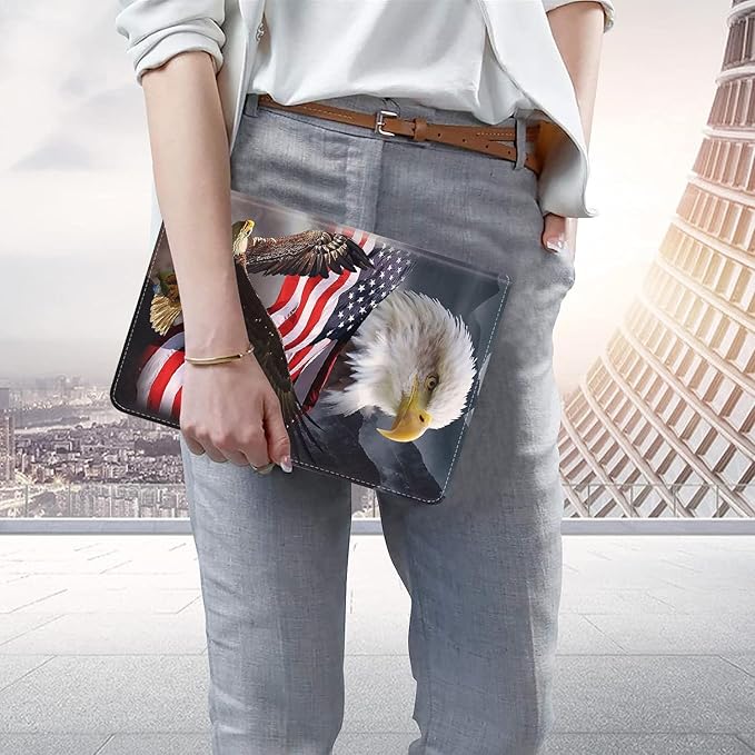WEUIUJKILO Case for iPad (A16) 11th Generation 11 Inch 2025, iPad 10th Generation 10.9 Inch 2022, Slim PU Leather Folding Stand Smart Cover with Auto Sleep/Wake, Patriotic American Flag Bald Eagle