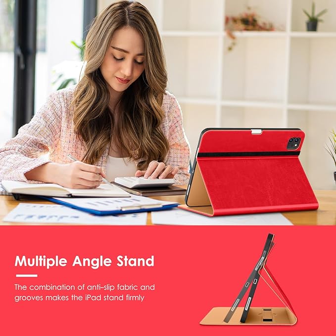 VIKESI Case for iPad Air 13 inch (M4) 2026 / (M3) 2025 / (M2) 2024,Premium Leather Folio,Apple Pencil Holder,Auto Sleep/Wake,Stand Cover - Bright Red