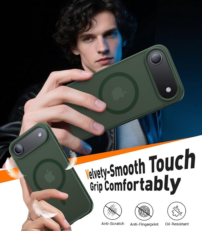 Magnetic for iPhone Air Case 2025,[Anti-Slip][Compatible with MagSafe][Military Grade Drop Protection] Shockproof Protective Translucent Matte Phone Case for iPhone 17 Air Case,Forest Green