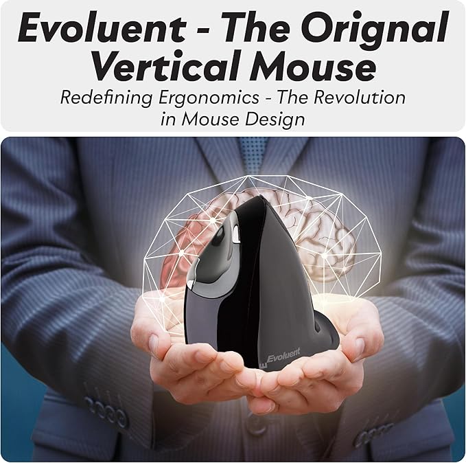 Evoluent – Inventor of The Vertical Mouse – VMDSW Ergonomic Vertical Mouse Right Hand Small USB Wireless, Sculpted for Comfort, Reduces Wrist Strain, 4 Speeds, 6 Customizable Buttons in Windows